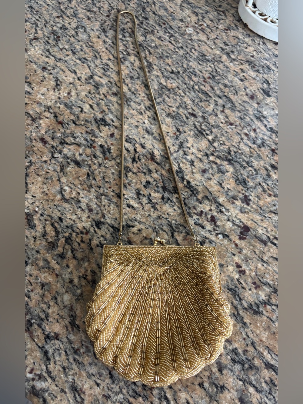 Vintage Gold Beaded Shell Evening Shoulder Bag